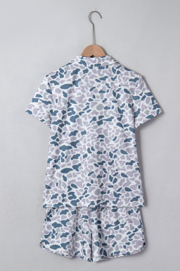 Multicolour Abstract Patterned Polo Collar T Shirt and Shorts Set