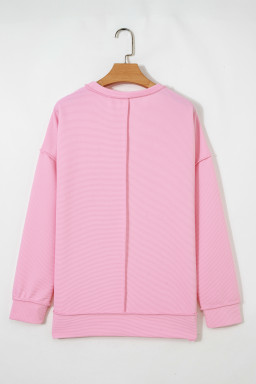 Pink Horizontal Ribbed Exposed Seam Detail Drop Shoulder Baggy Pullover