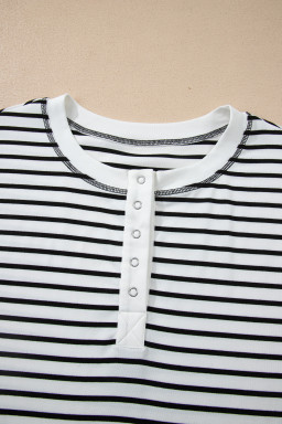 Black Stripe Half Buttons Top and Shorts Set