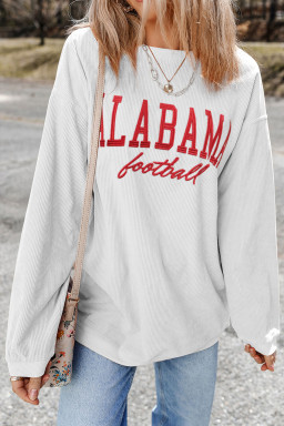 White Corded Rib ALABAMA football Embroidered Graphic Sweatshirt