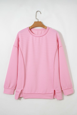 Pink Horizontal Ribbed Exposed Seam Detail Drop Shoulder Baggy Pullover