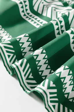 Green Boho Ethnic Print Half Button 3/4 Sleeve Casual Dress