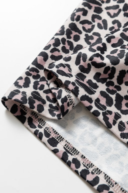 Khaki Leopard Print Half Zip up Blouse