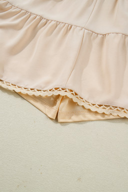 Parchment Plus Size Frilled Elastic Waist Lace Trim Boho Ruffled Shorts