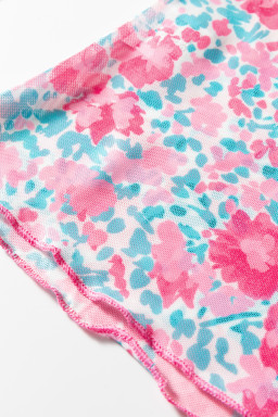 Pink Slim Fit Floral Mesh Long Sleeve Mock Neck Top