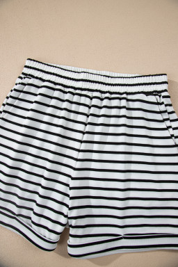Black Stripe Half Buttons Top and Shorts Set