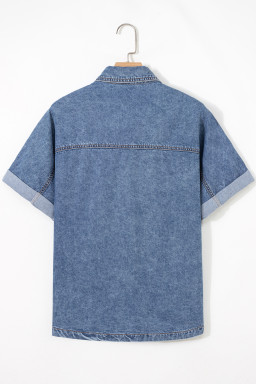 Ashleigh Blue Button Flap Pocket Cuffed Short Sleeve Denim Shirt