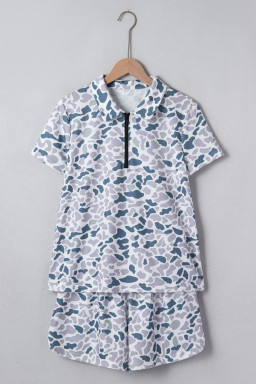 Multicolour Abstract Patterned Polo Collar T Shirt and Shorts Set