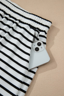 Black Stripe Half Buttons Top and Shorts Set