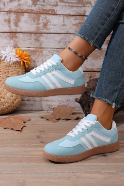 Dusk Blue Faux Suede PU Leather Color Block Patchwork Lace-up Shoes