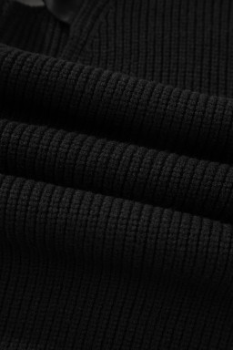 Black Ribbed Knit Ribbon Knot Backless Drop Shoulder Sweater