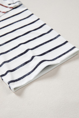 Khaki Stripe Colorblock 3/4 Sleeve Loose T Shirt