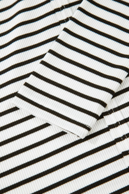 Black Stripe Ribbed Knit Half Button Long Sleeve Slim Top