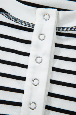 Black Stripe Half Buttons Top and Shorts Set