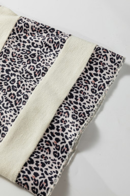 Apricot V Neck Exposed Seam Leopard Color Block Patchwork Half Sleeve Top