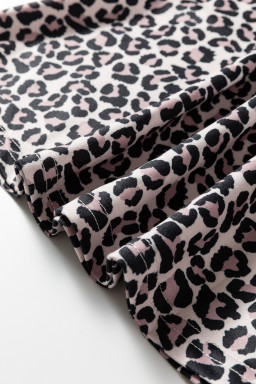 Khaki Leopard Print Half Zip up Blouse