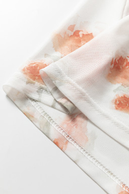 Casual Round Neck Floral Print Mesh Long Sleeve Top