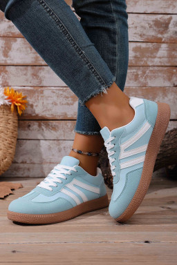 Dusk Blue Faux Suede PU Leather Color Block Patchwork Lace-up Shoes