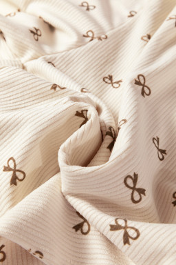 Apricot Bow Print Drawstring Elastic Waist Loose Corduroy Pants