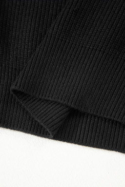 Black Ribbed Knit Ribbon Knot Backless Drop Shoulder Sweater