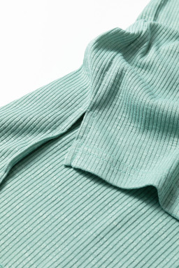 Mist Green Ribbed Camouflage Patchwork Plus Size V Neck Tee