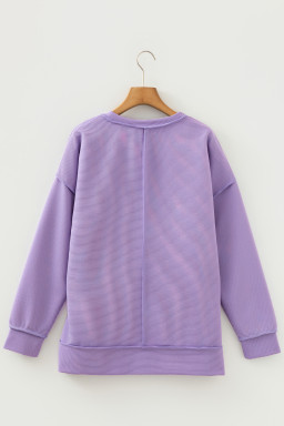 Lavendula Horizontal Ribbed Exposed Seam Detail Drop Shoulder Baggy Pullover