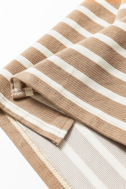 Khaki Stripe Tie V Neck Sleeveless Side Slit Midi Dress