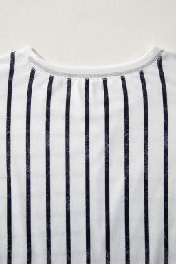 Khaki Stripe Colorblock 3/4 Sleeve Loose T Shirt