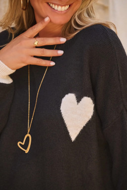 Black Heart Detail Contrast Cuffs Baggy Sweater