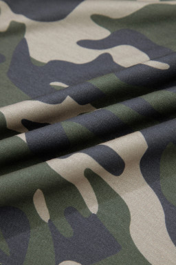 Green Tie Elastic Waist Pocketed Plus Size Camo Shorts