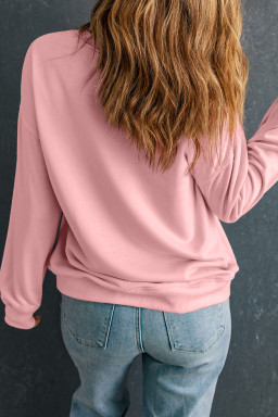 Pink XOXO Sequin Heart Patched Valentines Day Drop Shoulder Sweatshirt