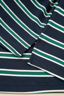 Green Stripe Ribbed Color Block Patchwork Crew Neck Patch Pocket Long Sleeve Top