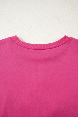 Rose Red Lucky Clover Embroidered Loose Pullover Sweatshirt