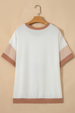 Apricot Bowknot Applique Plus Size Ribbed Top