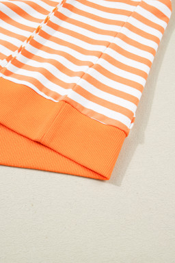 Orange Stripe 3/4 Sleeve Exposed Seam Patchwork Pullover Top