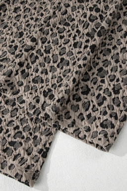 Khaki Jacquard Leopard Half Sleeve Jumper Wide Leg Pant Set