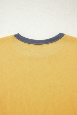 Banana Cream Contrast Trim Raw Hemline Short Sleeve Loose Top