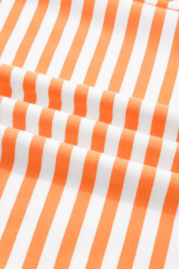 Orange Stripe 3/4 Sleeve Exposed Seam Patchwork Pullover Top