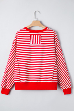 Red Stripe XOXO Sequin Heart Patched Valentines Day Long Sleeve Top
