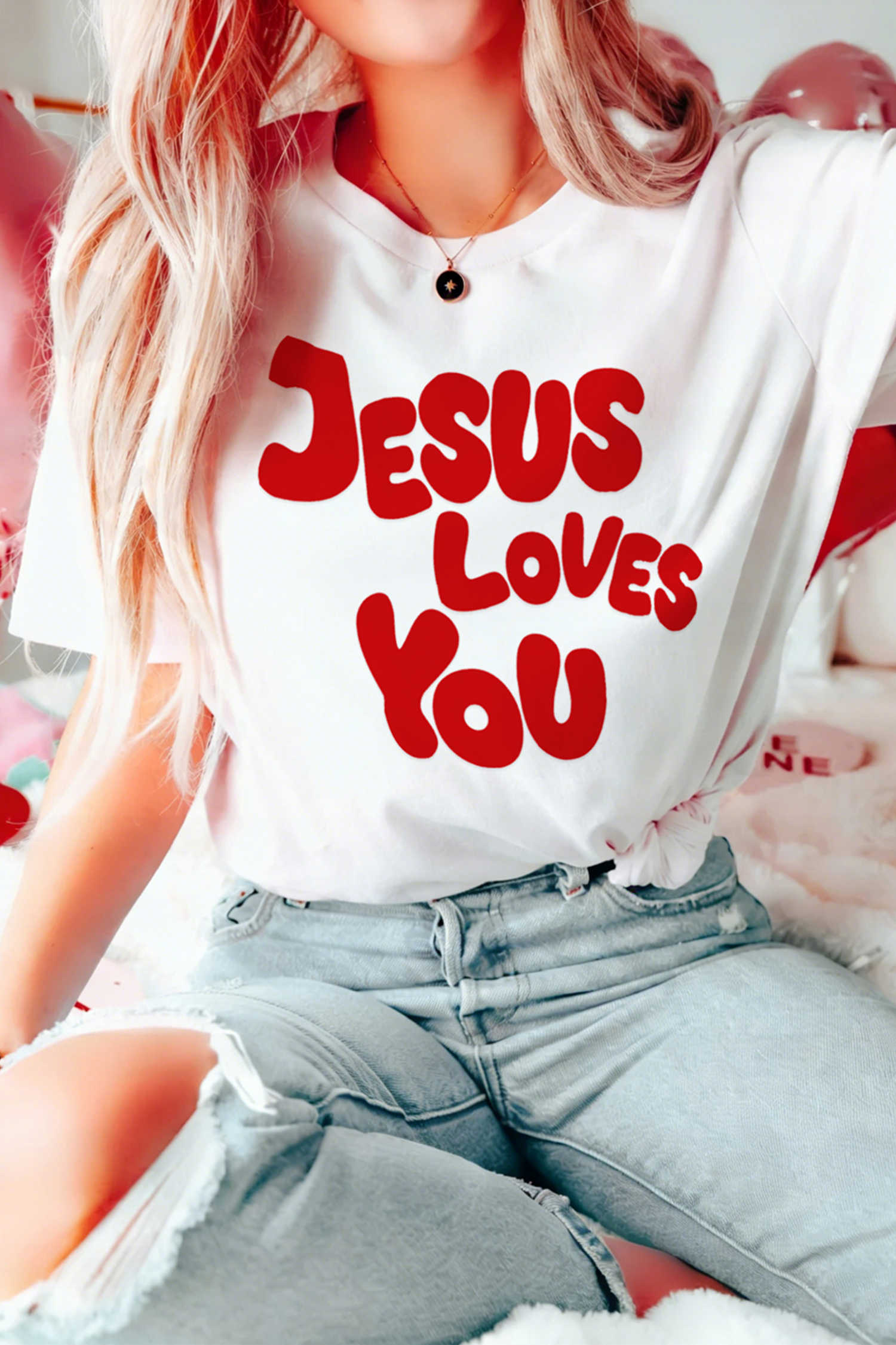 White JESUS LOVES YOU Graphic Tee
