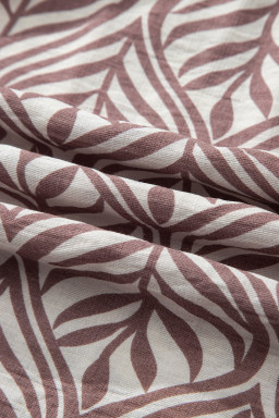 Brown Leaf Print Standing Collar Puff Sleeve Top