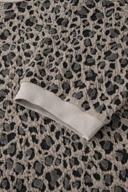 Khaki Jacquard Leopard Half Sleeve Jumper Wide Leg Pant Set