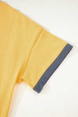 Banana Cream Contrast Trim Raw Hemline Short Sleeve Loose Top