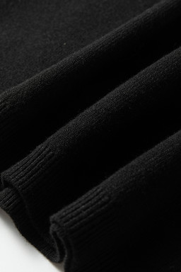 Black Solid Color Crew Neck Knit Cap Sleeve Sweater