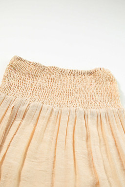 Beige Shirred High Waist Split Long Beach Skirt