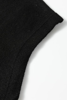 Black Solid Color Crew Neck Knit Cap Sleeve Sweater