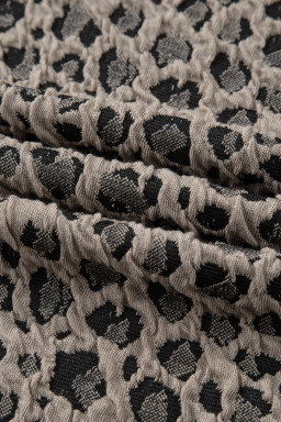 Khaki Jacquard Leopard Half Sleeve Jumper Wide Leg Pant Set