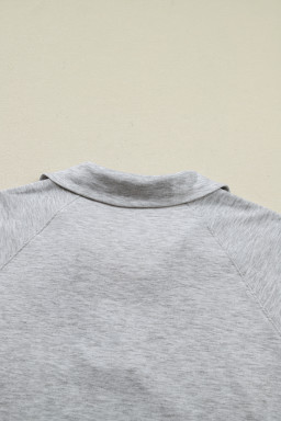 Light Grey Collared V Neck Tee Drawstring Elastic Waist Shorts 2pcs Outfit