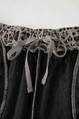 Khaki Jacquard Leopard Half Sleeve Jumper Wide Leg Pant Set