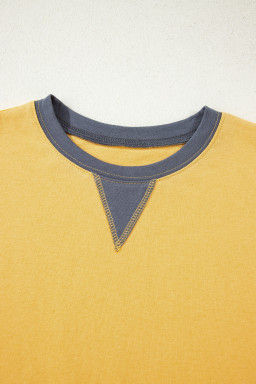 Banana Cream Contrast Trim Raw Hemline Short Sleeve Loose Top